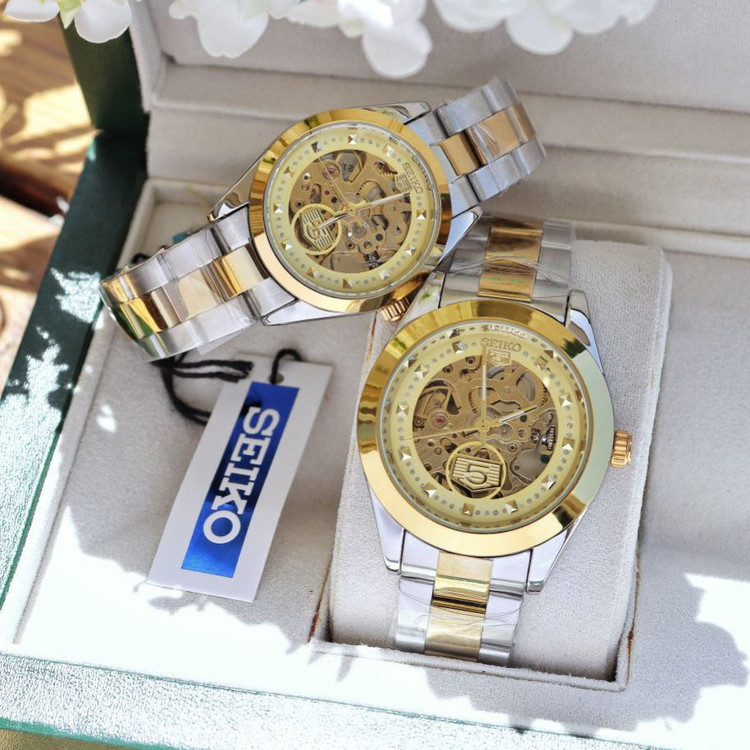 ست و تک زنانه مردانه ساعت مچی اتومات سیکو قلب باز پشت شیشه ای دارای رنگبندی SEIKO