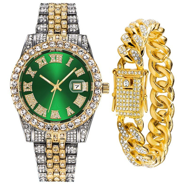 ست ساعت مچی فول استون رولکس به همراه دستبند فول استون دارای رنگبندی جذاب rolex
