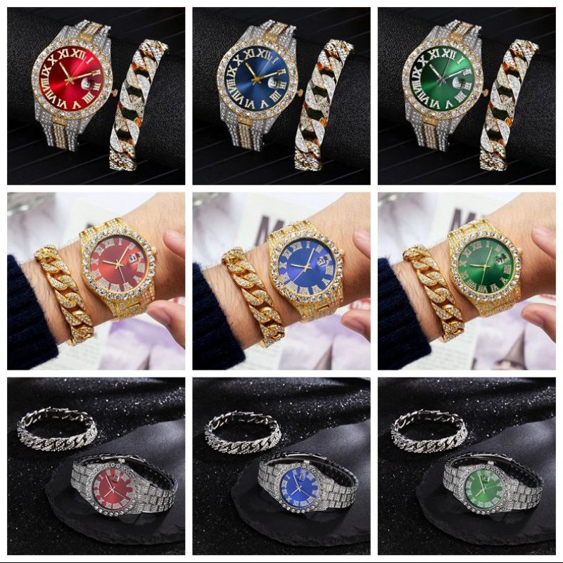 ست ساعت مچی فول استون رولکس به همراه دستبند فول استون دارای رنگبندی جذاب rolex