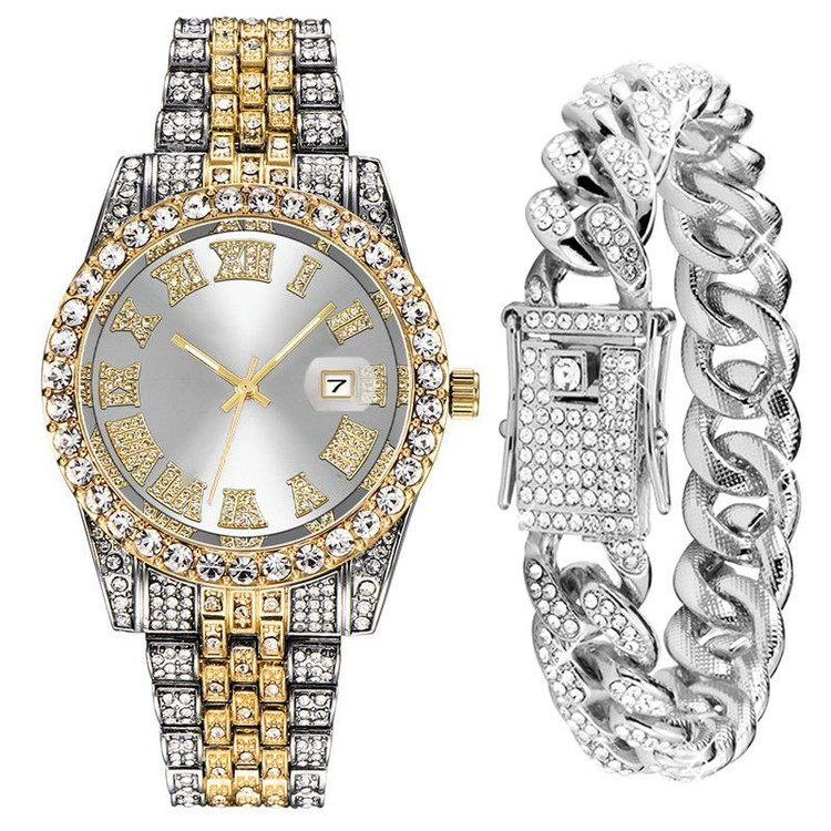 ست ساعت مچی فول استون رولکس به همراه دستبند فول استون دارای رنگبندی جذاب rolex