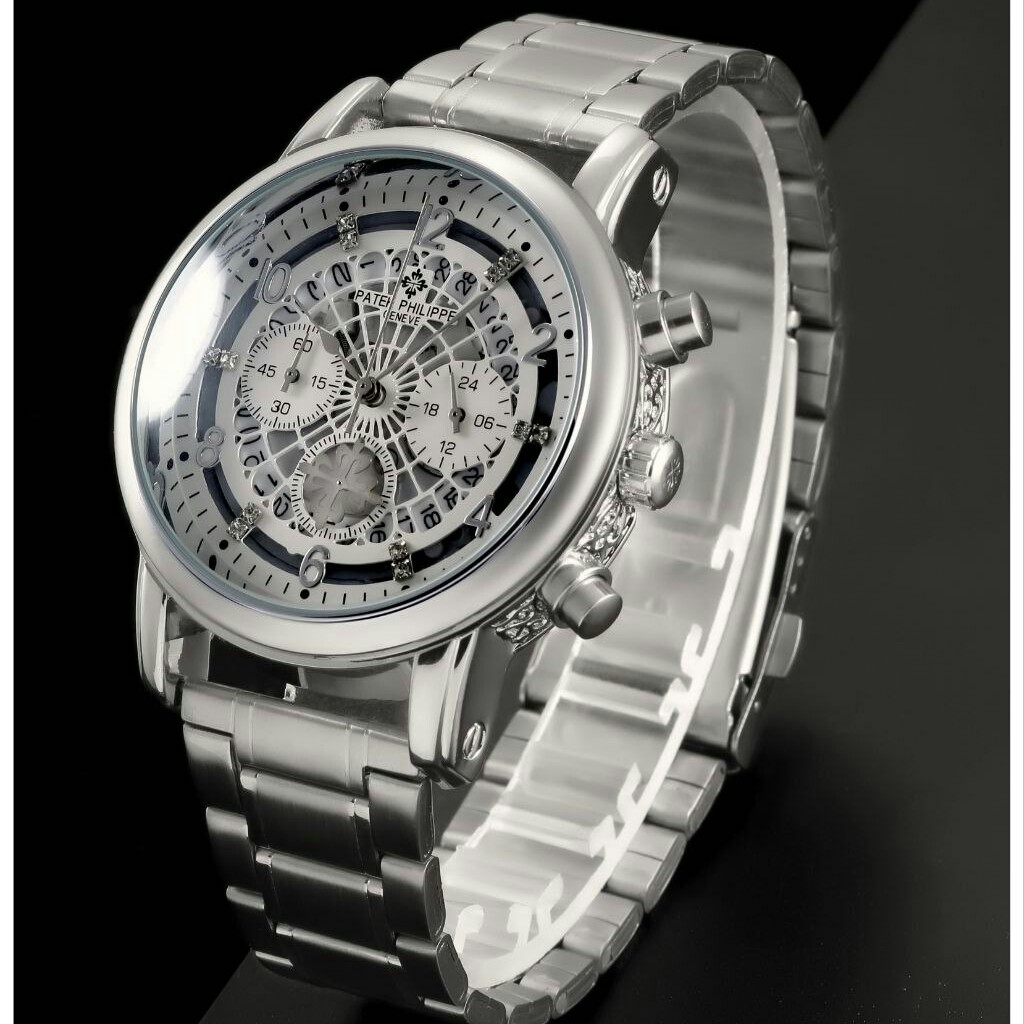 ساعت مچی مردانه 3 موتور فعال کرنوگراف تقویم نمایان قاب حکاکی پتک فیلیپ Patek Philippe