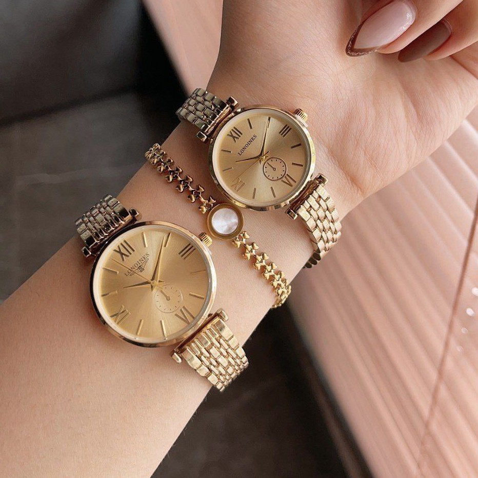 ست و تک زنانه مردانه ساعت مچی بند استیل کرکره ای لونجین Longines