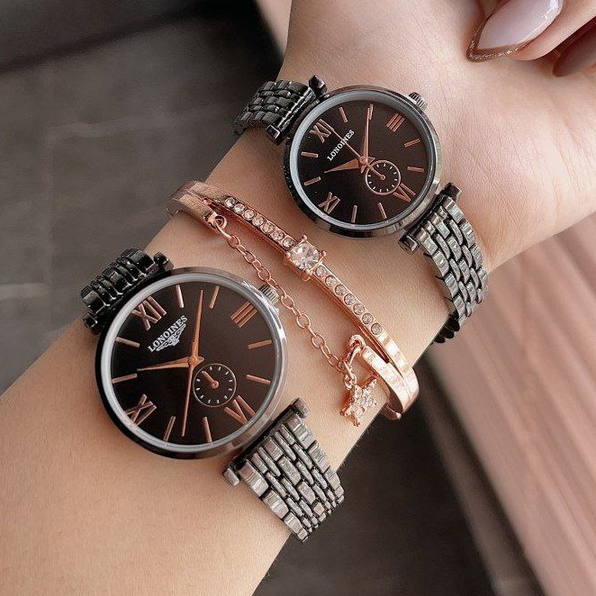 ست و تک زنانه مردانه ساعت مچی بند استیل لونجین دارای Longines