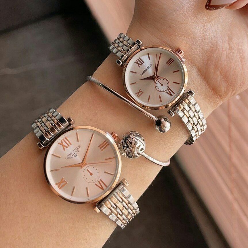 ست و تک زنانه مردانه ساعت مچی بند استیل لونجین دارای Longines