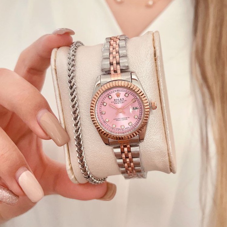 ساعت مچی زنانه رولکس دیت جاست بند استیل شیشه تلسکوپی ROLEX DATEJUST