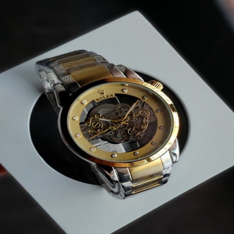 ساعت مچی مردانه کوارتز قلب باز پشت شیشه ای رولکس ROLEX