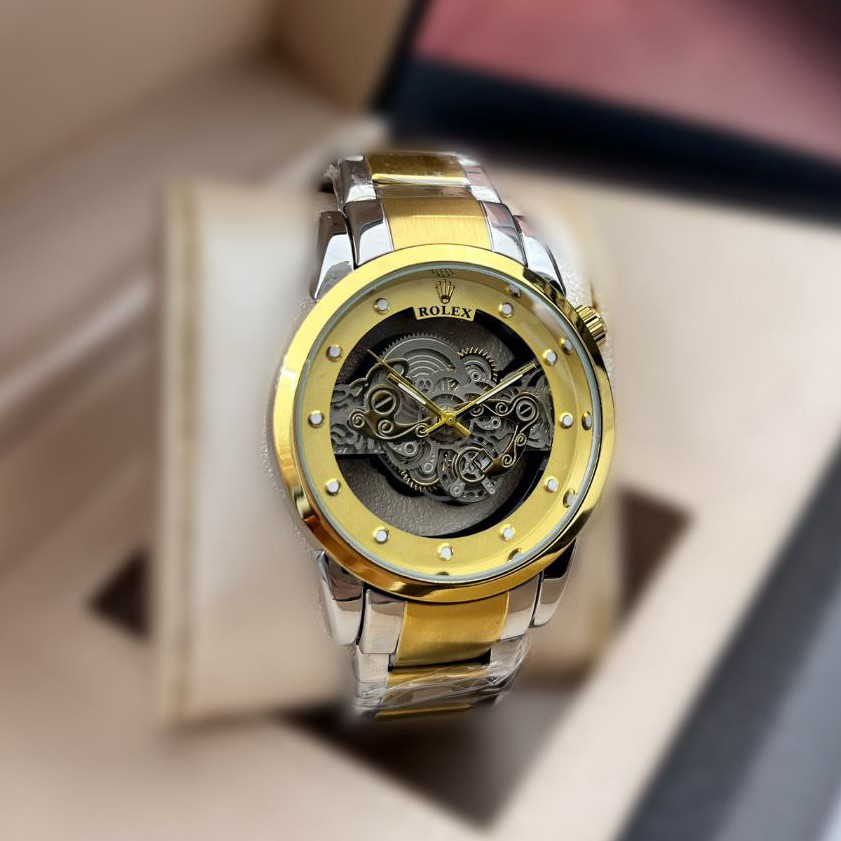 ساعت مچی مردانه کوارتز قلب باز پشت شیشه ای رولکس ROLEX