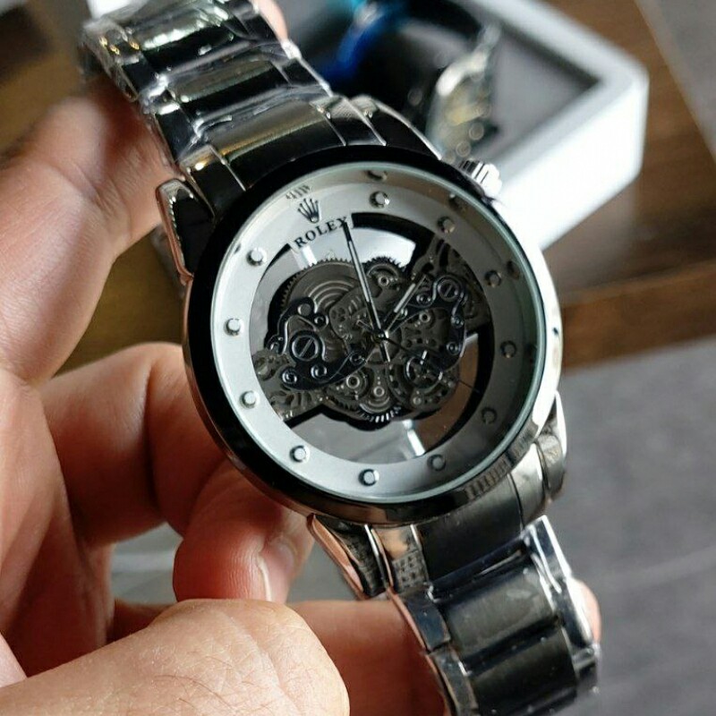 ساعت مچی مردانه کوارتز قلب باز پشت شیشه ای رولکس ROLEX