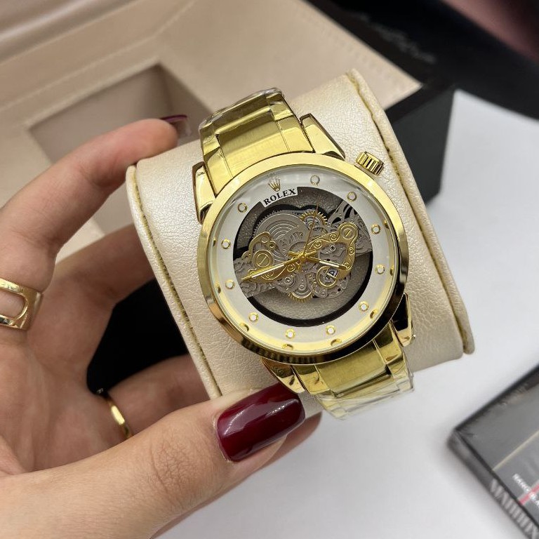 ساعت مچی مردانه کوارتز قلب باز پشت شیشه ای رولکس ROLEX