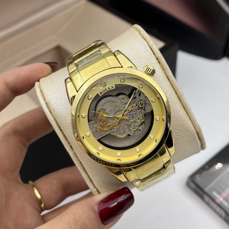 ساعت مچی مردانه کوارتز قلب باز پشت شیشه ای رولکس ROLEX