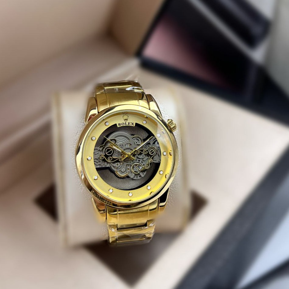 ساعت مچی مردانه کوارتز قلب باز پشت شیشه ای رولکس ROLEX