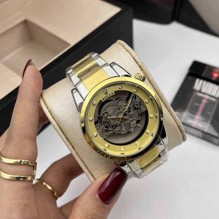 ساعت مچی مردانه کوارتز قلب باز پشت شیشه ای رولکس ROLEX
