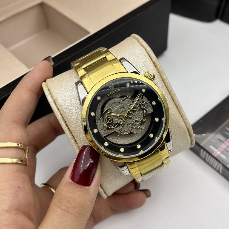 ساعت مچی مردانه کوارتز قلب باز پشت شیشه ای رولکس ROLEX