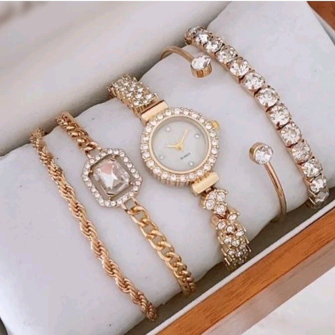 ست 5 تیکه ساعت دستبند گردنبند گوشواره و حلقه شیک و جذاب جینوا geneva