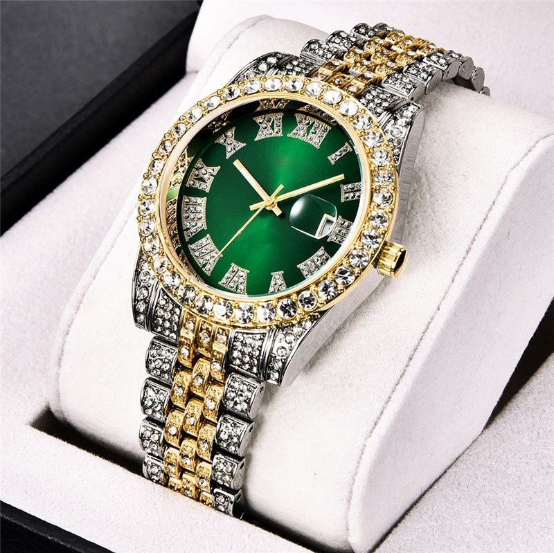 ست ساعت مچی فول استون رولکس به همراه دستبند فول استون رنگ ثابت rolex