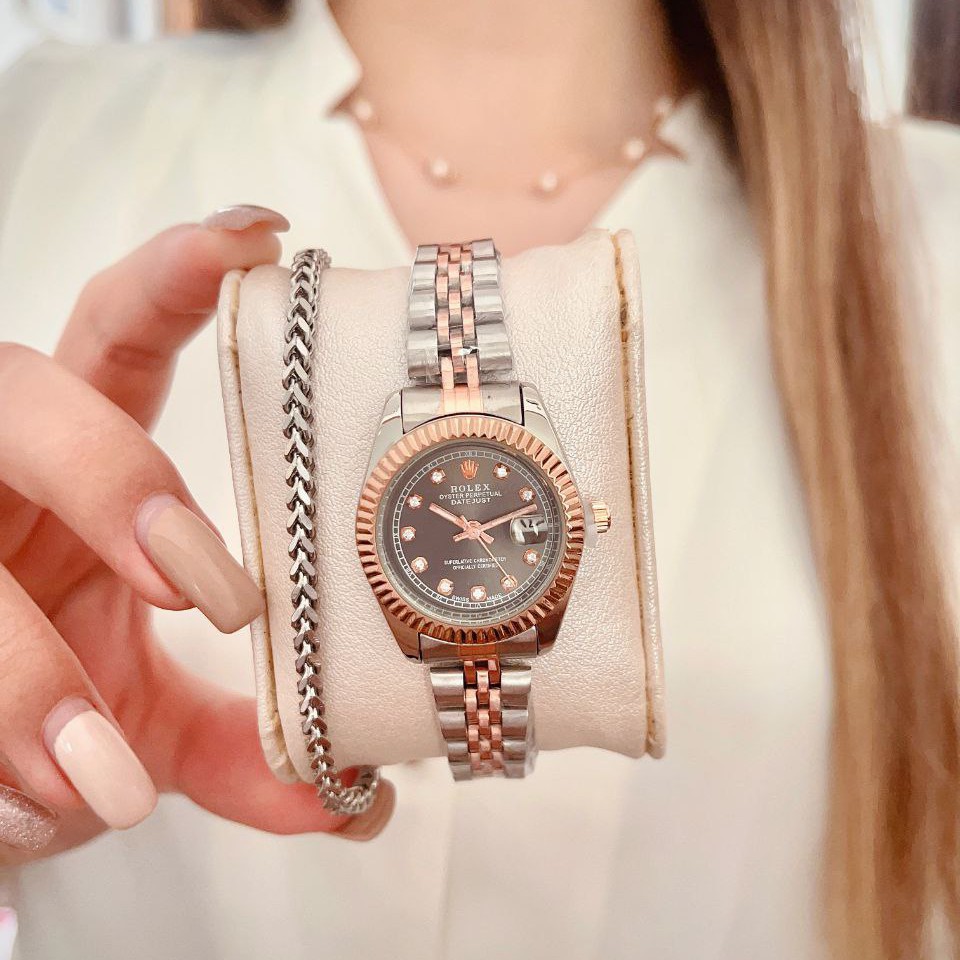 ساعت مچی زنانه بند استیل ضداب رولکس دیت جاست کیفیت مستر Rolex datejust
