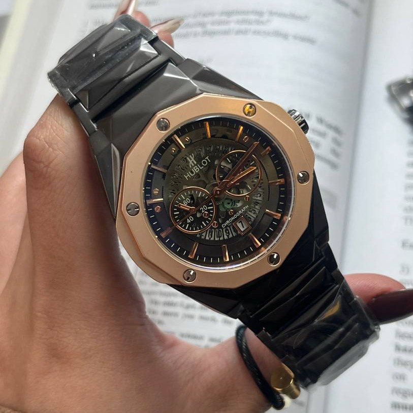 ساعت مچی مردانه بند استیل فقل پروانه ای طرح کرنو هابلوت hublot