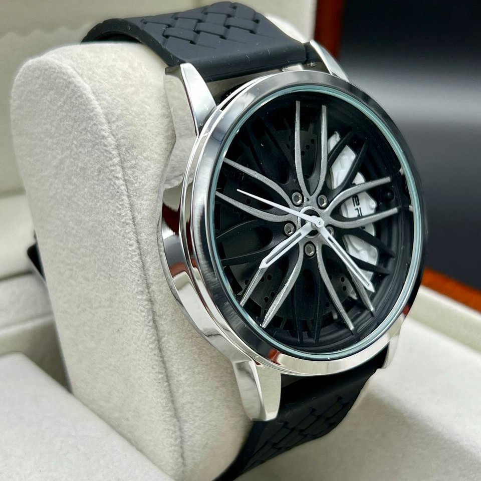 ساعت مچی مردانه بند چرم صفحه طرح رینگ BMW