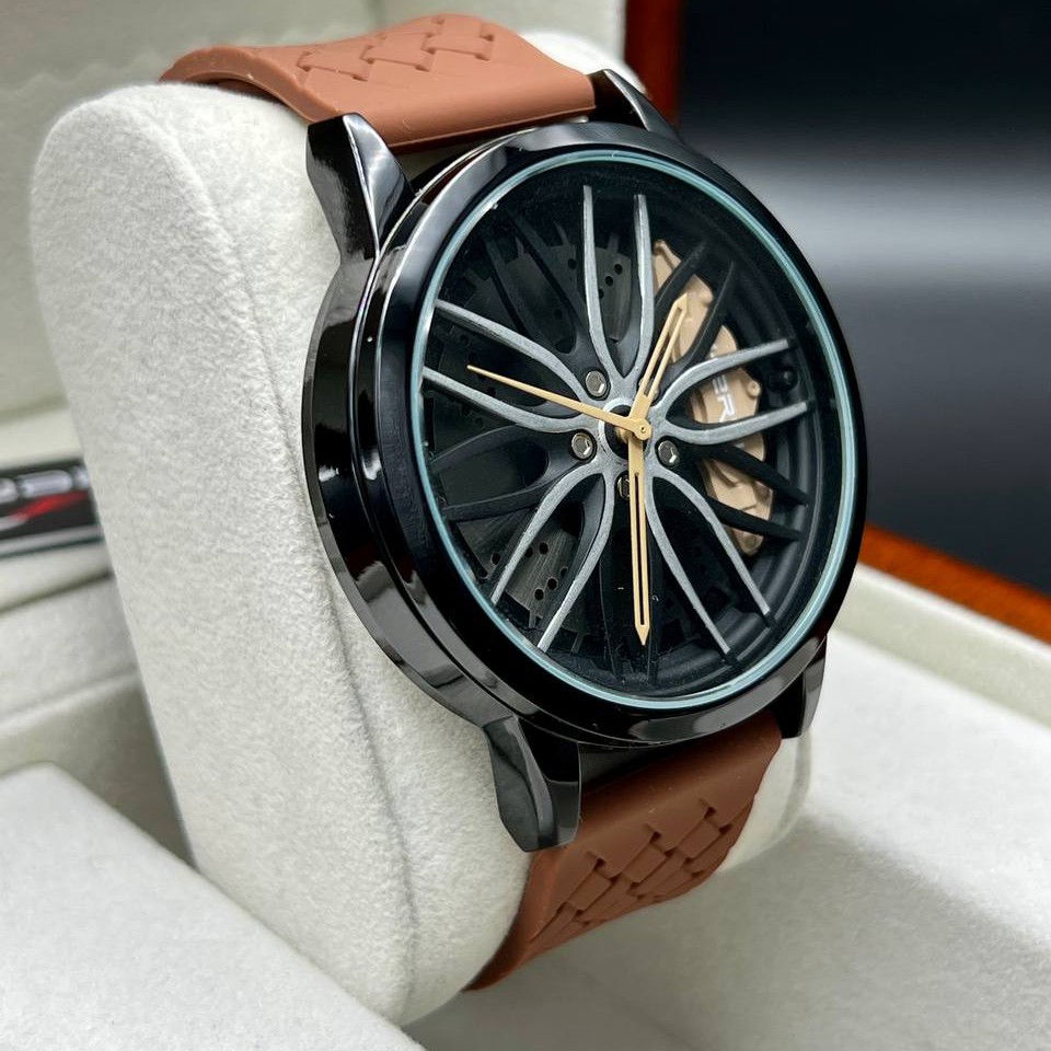 ساعت مچی مردانه بند چرم صفحه طرح رینگ BMW