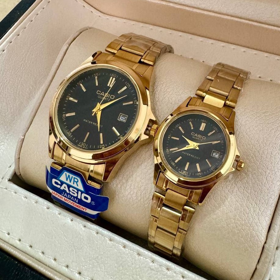 ساعت ست مردانه زنانه کاسیوcasioبند استیل نقره ای رنگ بندی کامل Casio