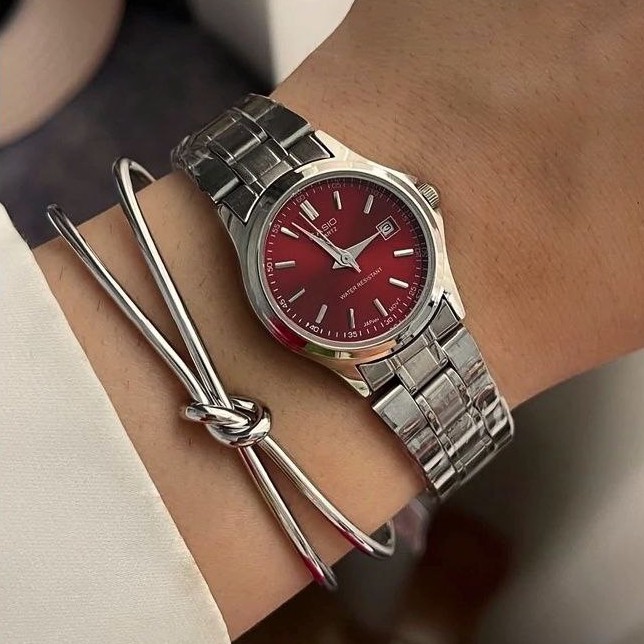 ساعت ست مردانه زنانه کاسیوcasioبند استیل نقره ای رنگ بندی کامل Casio