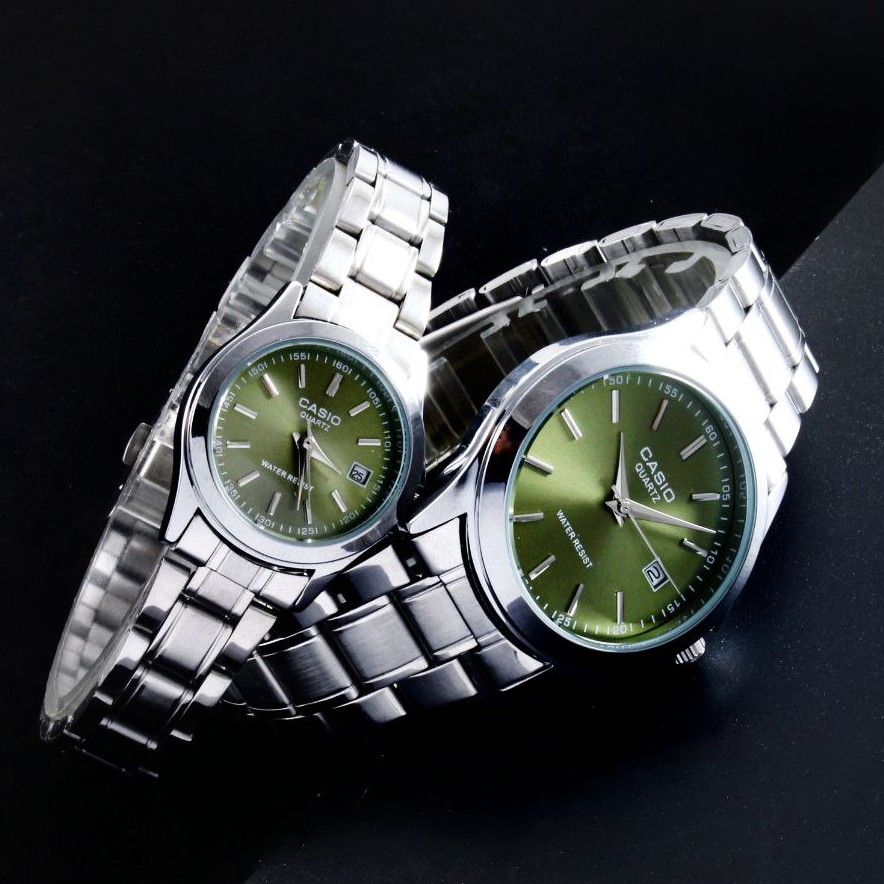 ساعت ست مردانه زنانه کاسیوcasioبند استیل نقره ای رنگ بندی کامل Casio