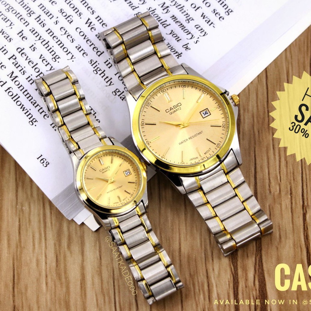 ساعت ست مردانه زنانه کاسیوcasioبند استیل نقره ای رنگ بندی کامل Casio