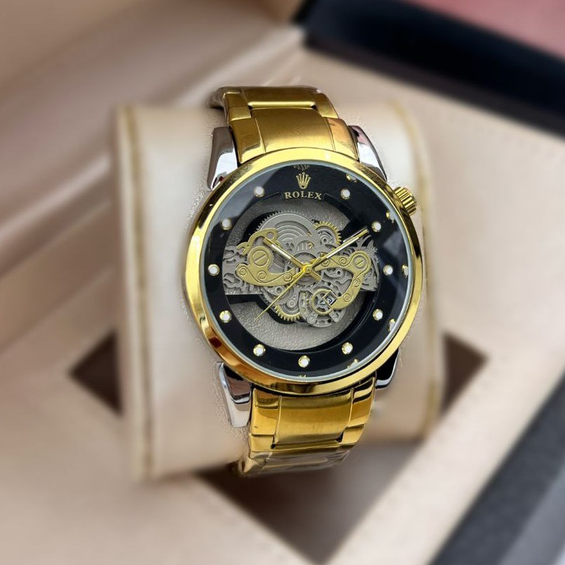 ساعت مچی مردانه کوارتز قلب باز پشت شیشه ای رولکس ROLEX