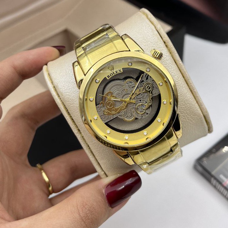 ساعت مچی مردانه کوارتز قلب باز پشت شیشه ای رولکس ROLEX