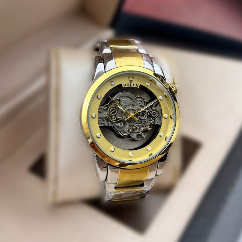 ساعت مچی مردانه کوارتز قلب باز پشت شیشه ای رولکس ROLEX