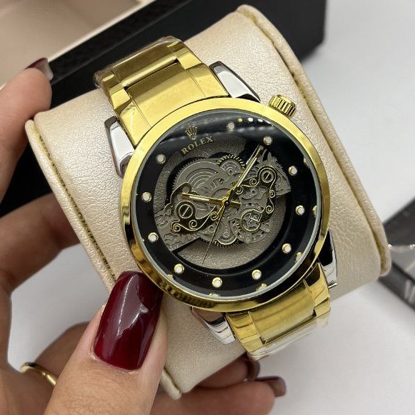 ساعت مچی مردانه کوارتز قلب باز پشت شیشه ای رولکس ROLEX