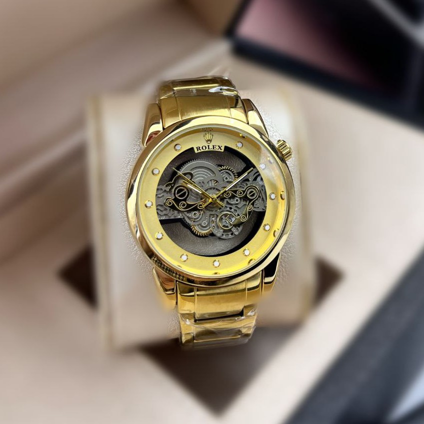 ساعت مچی مردانه کوارتز قلب باز پشت شیشه ای رولکس ROLEX