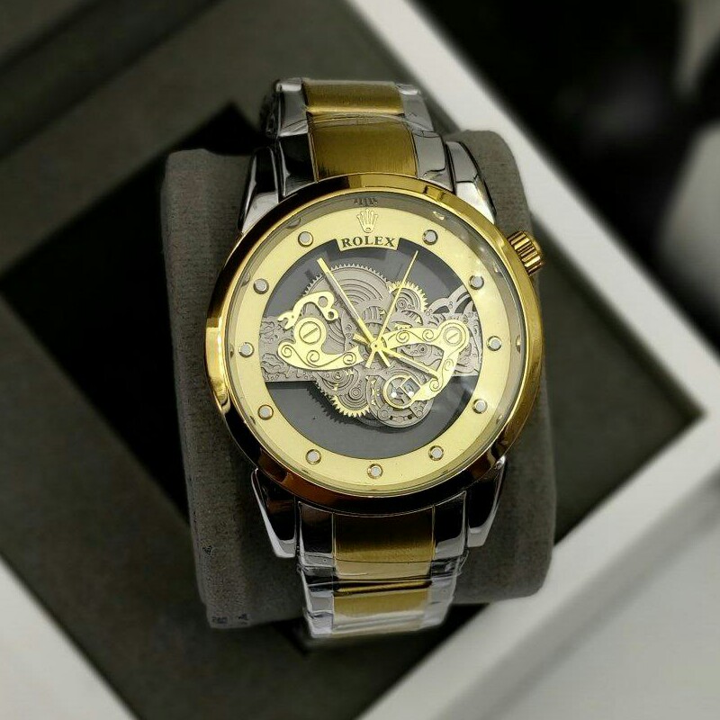 ساعت مچی مردانه کوارتز قلب باز پشت شیشه ای رولکس ROLEX