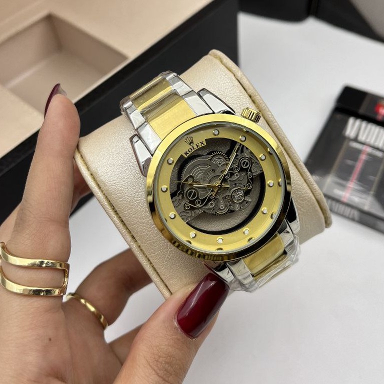 ساعت مچی مردانه کوارتز قلب باز پشت شیشه ای رولکس ROLEX