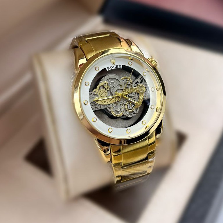 ساعت مچی مردانه کوارتز قلب باز پشت شیشه ای رولکس ROLEX