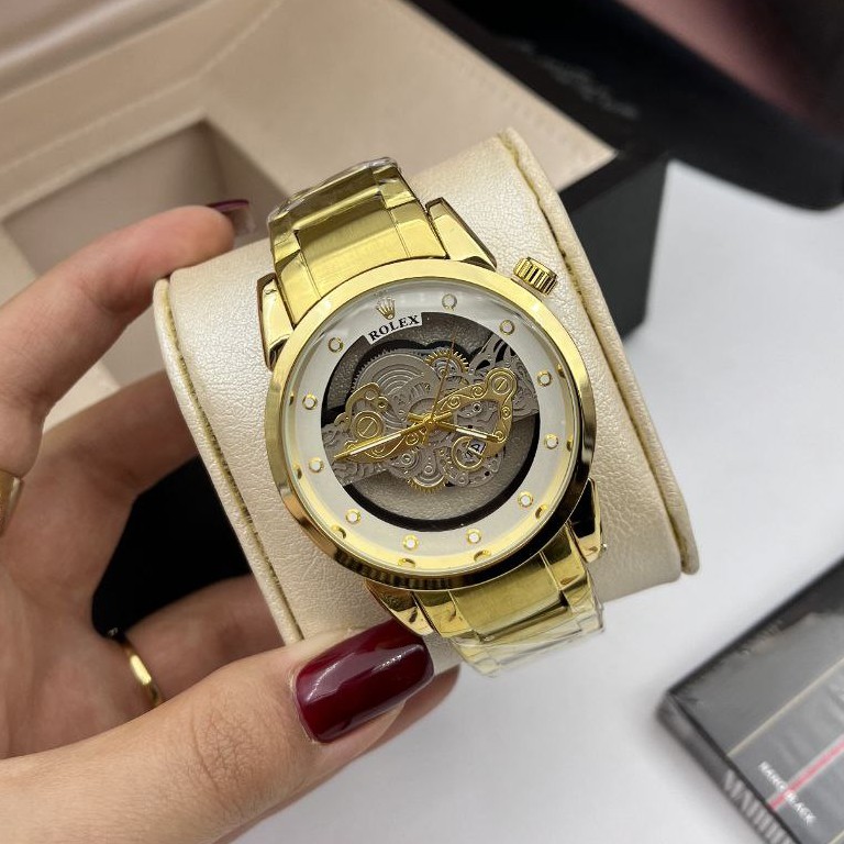 ساعت مچی مردانه کوارتز قلب باز پشت شیشه ای رولکس ROLEX