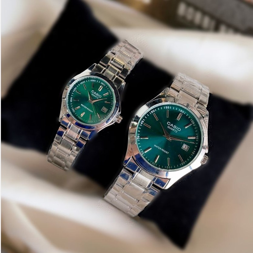 ست ساعت مچی زنانه مردانه کاسیو بند استیل دارای رنگبندی Casio