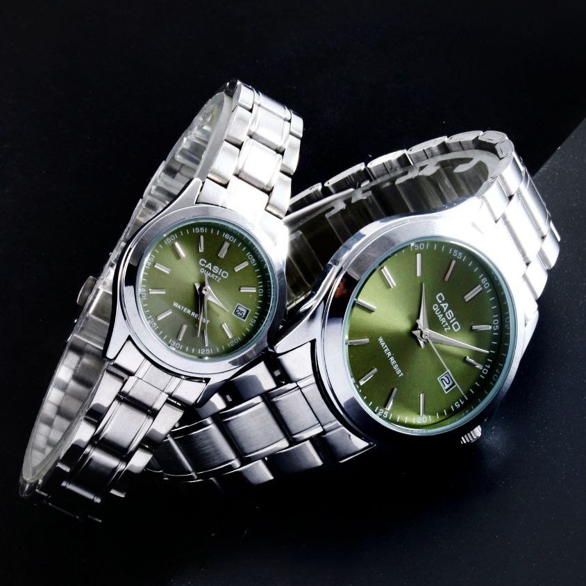 ست ساعت مچی زنانه مردانه کاسیو بند استیل دارای رنگبندی Casio