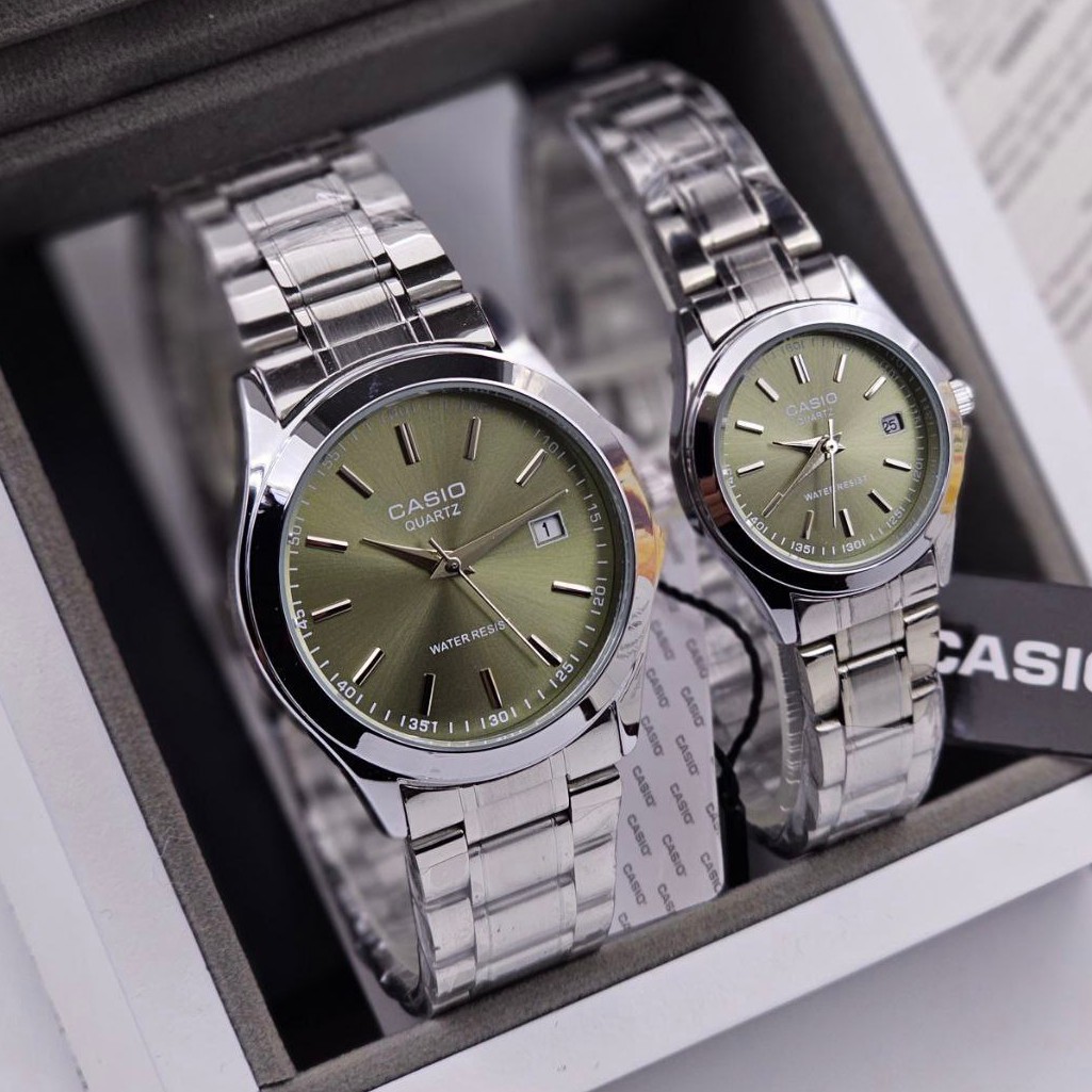ست ساعت مچی زنانه مردانه کاسیو بند استیل دارای رنگبندی Casio