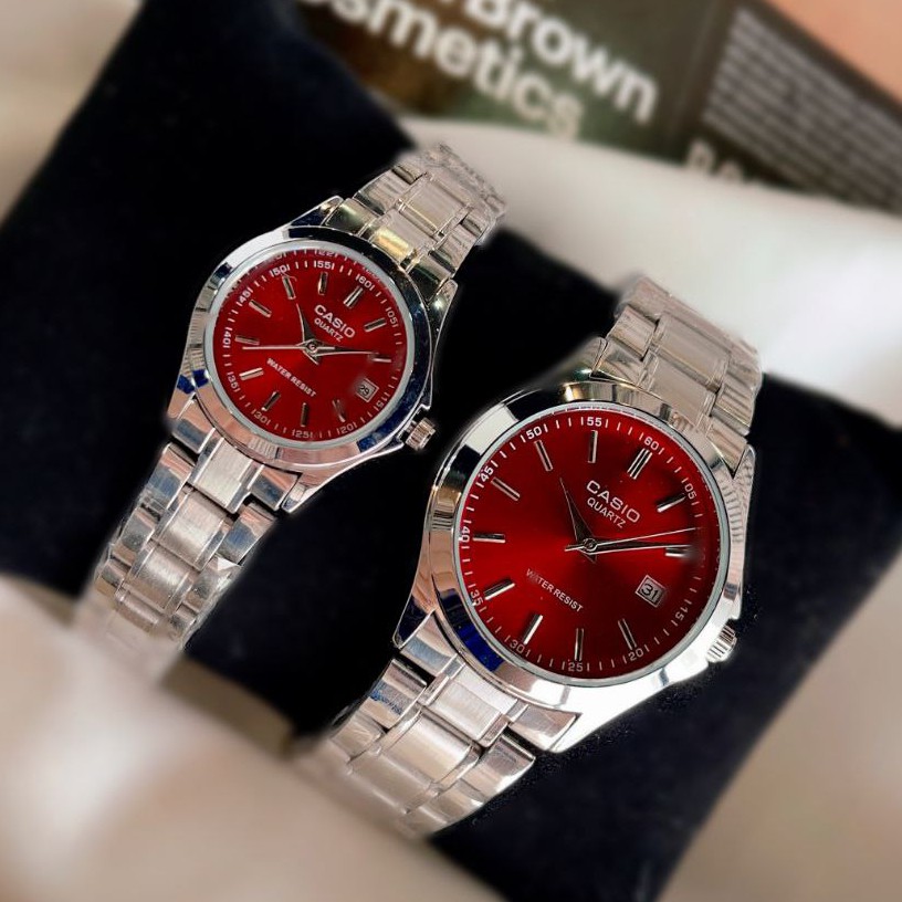 ست ساعت مچی زنانه مردانه کاسیو بند استیل دارای رنگبندی Casio
