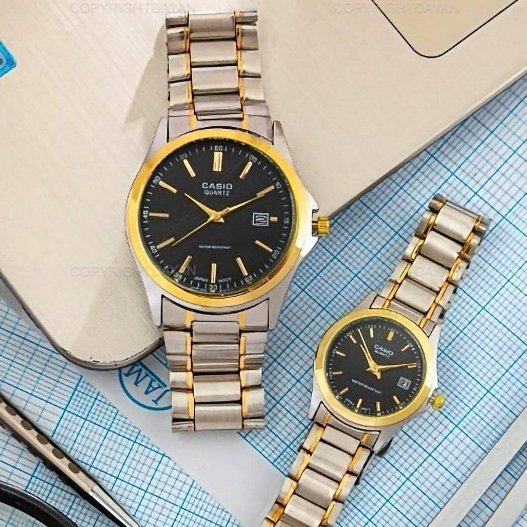 ست ساعت مچی زنانه مردانه کاسیو بند استیل دارای رنگبندی Casio