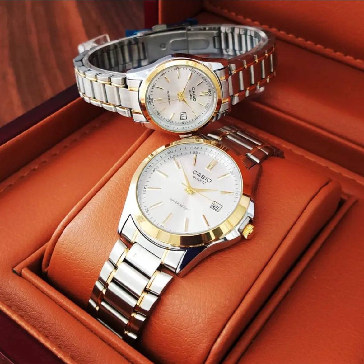 ست ساعت مچی زنانه مردانه کاسیو بند استیل دارای رنگبندی Casio