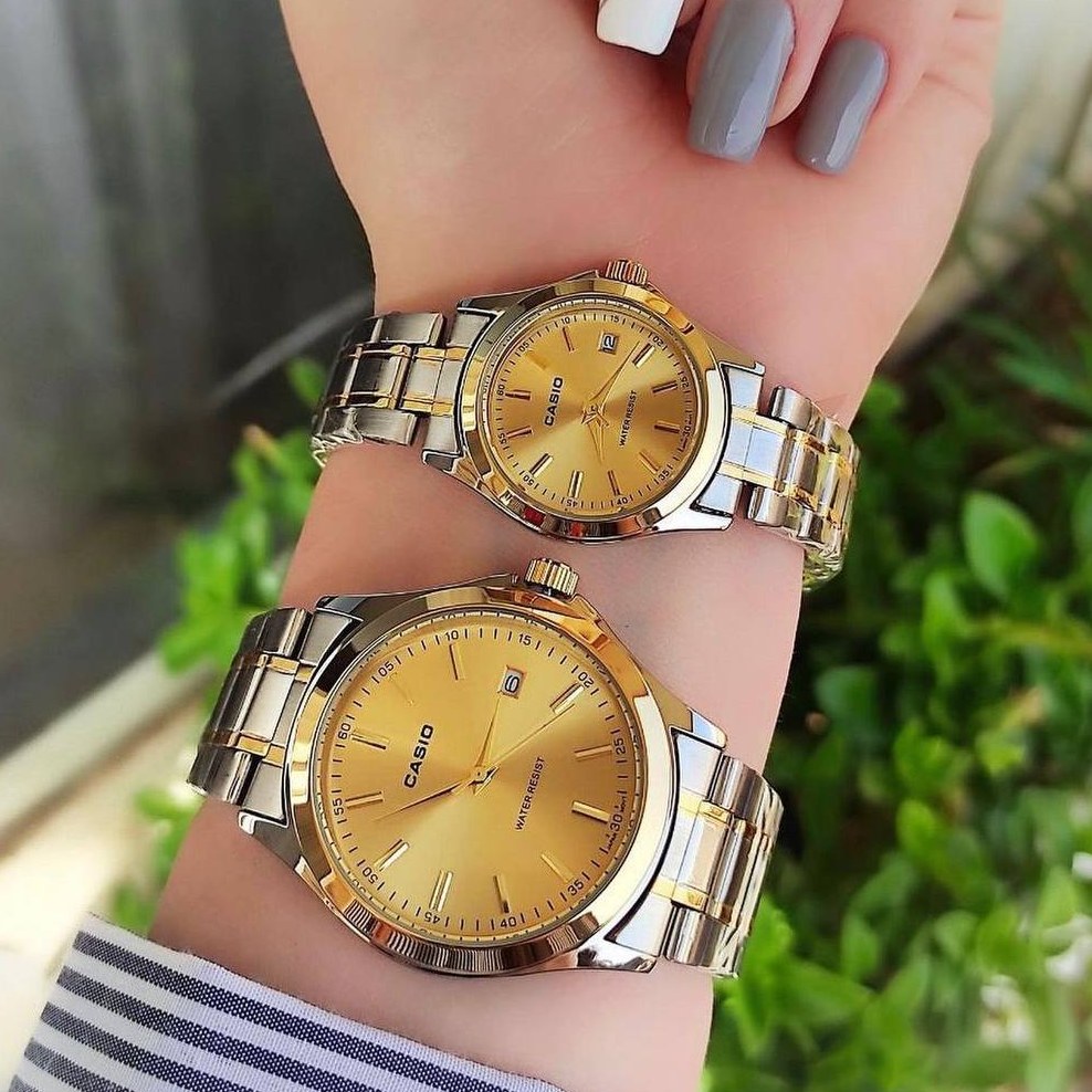 ست ساعت مچی زنانه مردانه کاسیو بند استیل دارای رنگبندی Casio