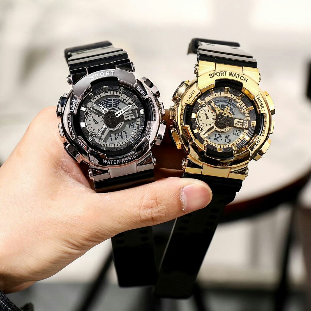 ساعت مچی دخترانه و پسرانه دوزمانه اسپرت ضداب پمپی Sport watch