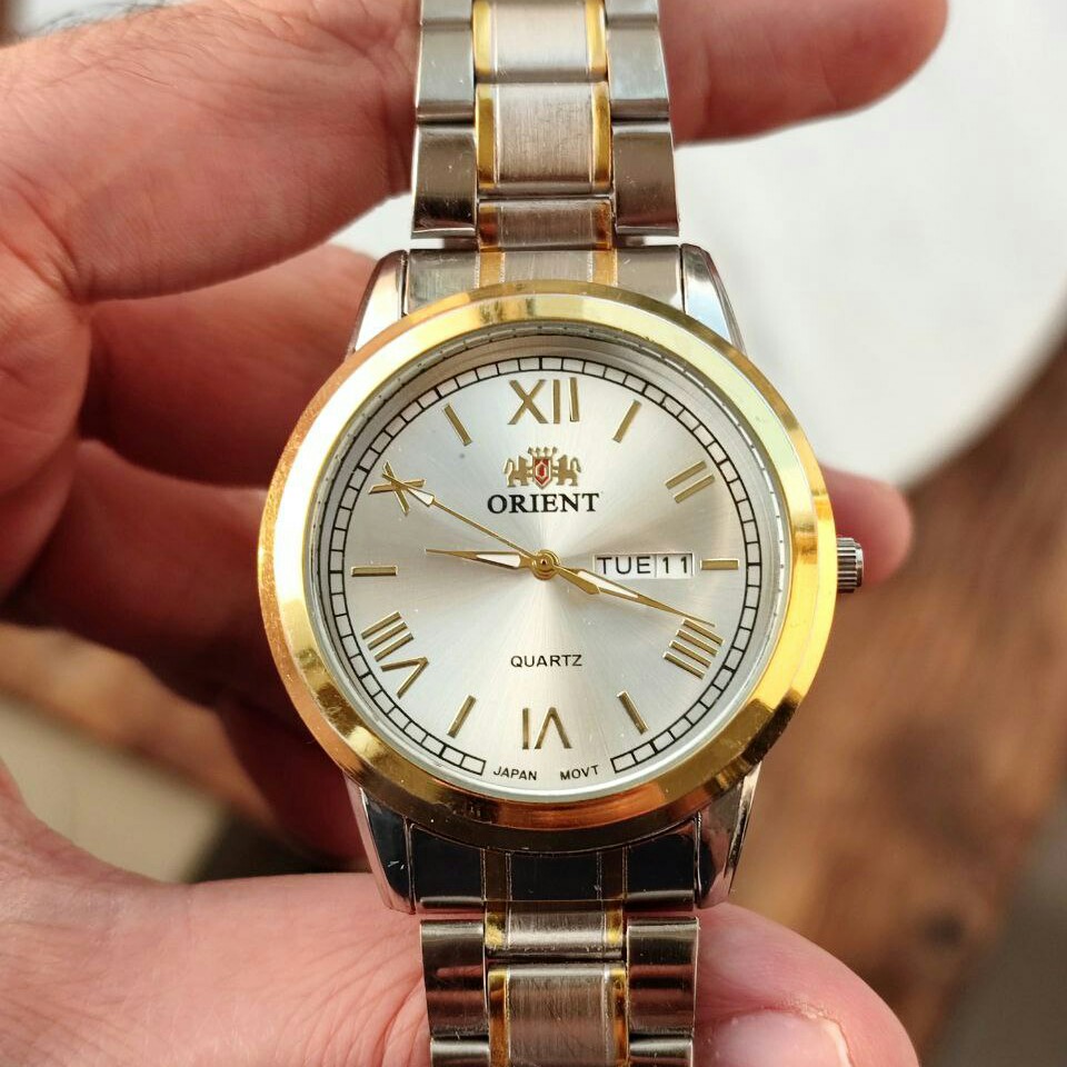 ساعت مچی مردانه دو تقویم بند استیل رنگ ثابت اورینت Orient