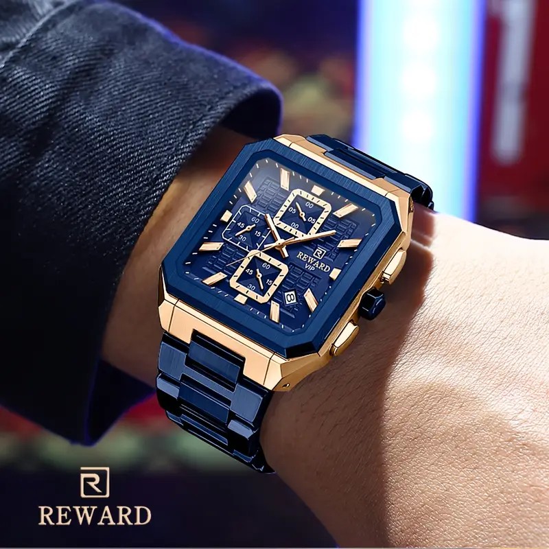 ساعت مچی مردانه اورجینال سه موتور فعال کرنوگراف بند استیل رنگ ثابت و ضدآب ریوارد Reward