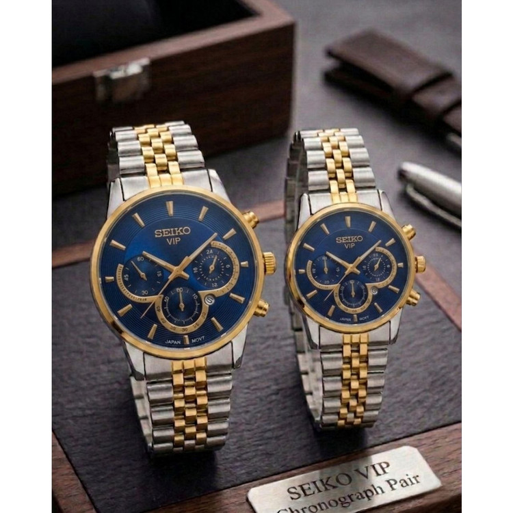 ست زنانه مردانه ساعت مچی بند استیل طرح کرنو سیکو Seiko