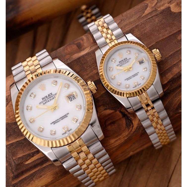 ساعت مچی ست زنانه مردانه موتور ژاپن بند استیل رنگ ثابت و ضدآب رولکس دیت جاست Rolex