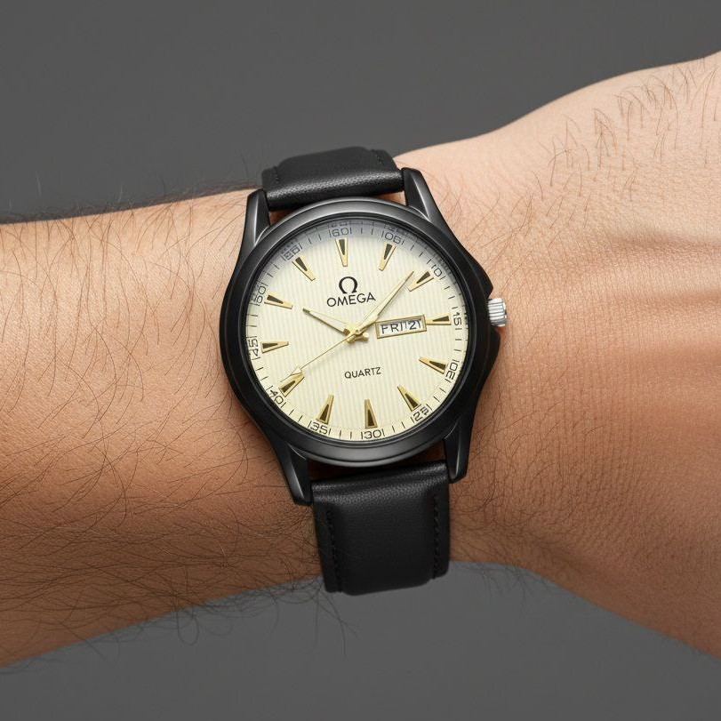 ساعت مردانه دو تقویم بند چرم کلاسیک اومگا Omega