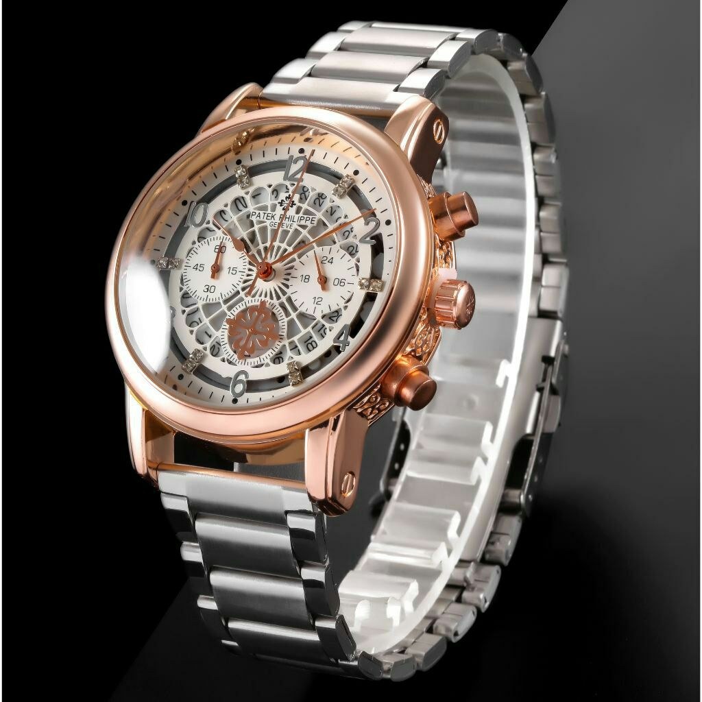 ساعت مچی مردانه 3 موتور فعال کرنوگراف صفحه نمایان قاب حکاکی پتک فیلیپ Patek Philippe